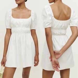 Reformation White Mini Dress with Puff Sleeves